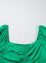 Bright Green Ruched Front Puff Sleeve Plus Size Long Dress Plus Size Maxi Dresses JT's Designer Fashion