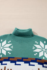Canton Christmas Reindeer Snowflake Colorblock Turtleneck Sweater Sweaters JT's Designer Fashion