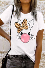 White Leopard Bow Bubble Rabbit Graphic Tee Graphic Tees JT's Designer Fashion