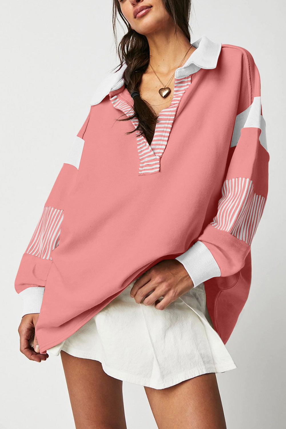 Casual Striped Colorblock Patchwork Collar Sweatshirt Sweatshirts & Hoodies JT's Designer Fashion