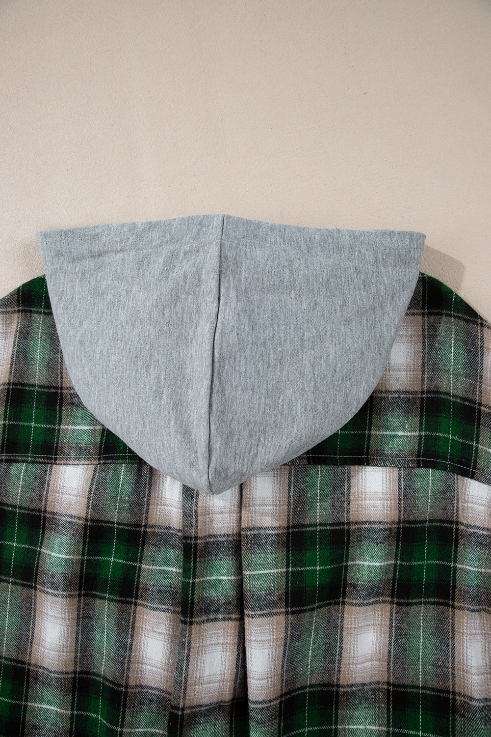 Green Plaid Print Chest Pocket Buttoned Hooded Shacket Plaid Shackets JT's Designer Fashion