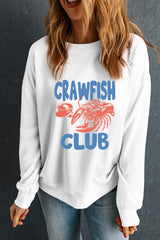 White CRAWFISH CLUB Printed Drop Shoulder Sweatshirt Graphic Sweatshirts JT's Designer Fashion