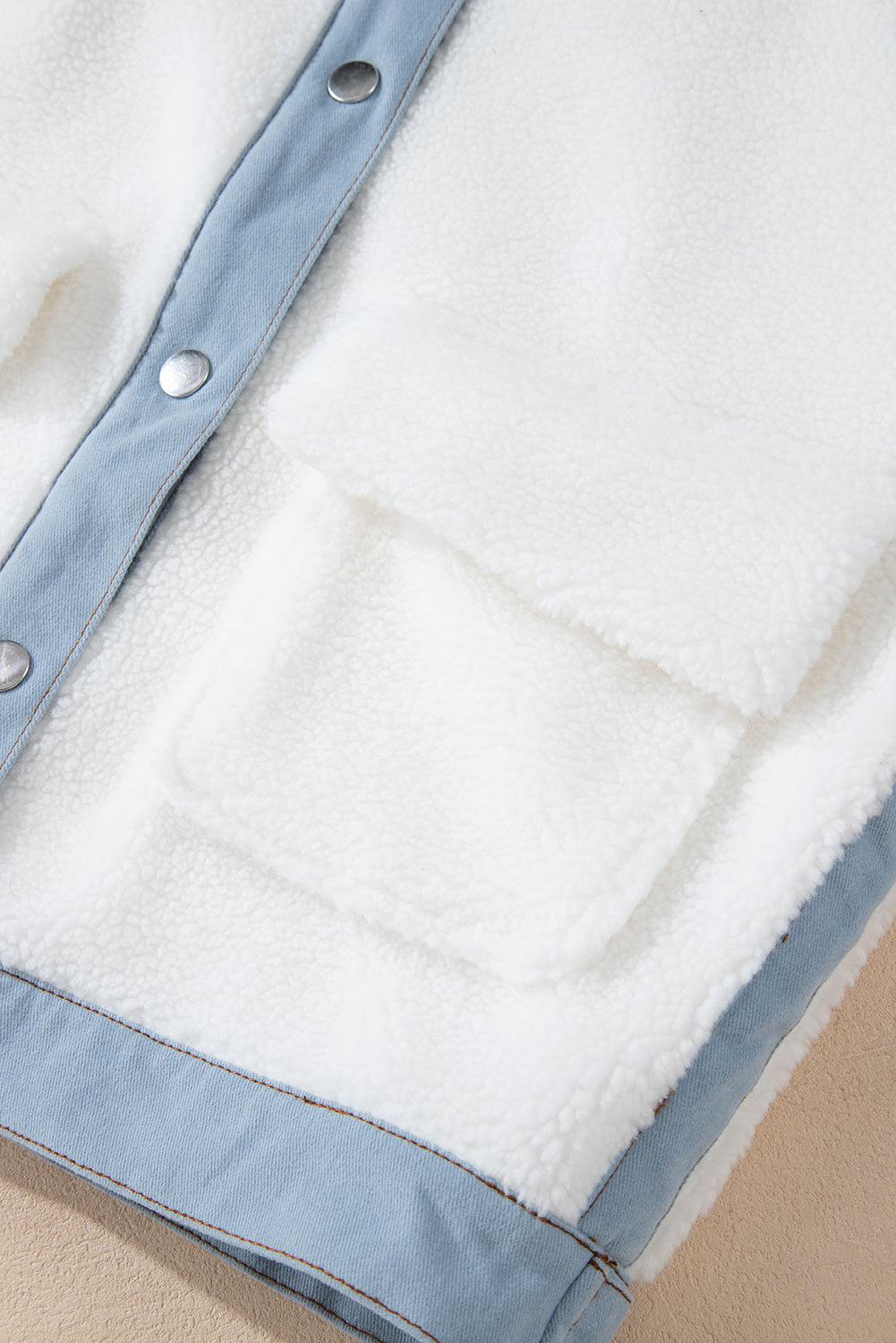 White Contrast Trim Buttoned Sherpa Jacket Jackets JT's Designer Fashion