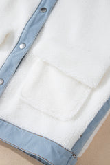 White Contrast Trim Buttoned Sherpa Jacket Jackets JT's Designer Fashion
