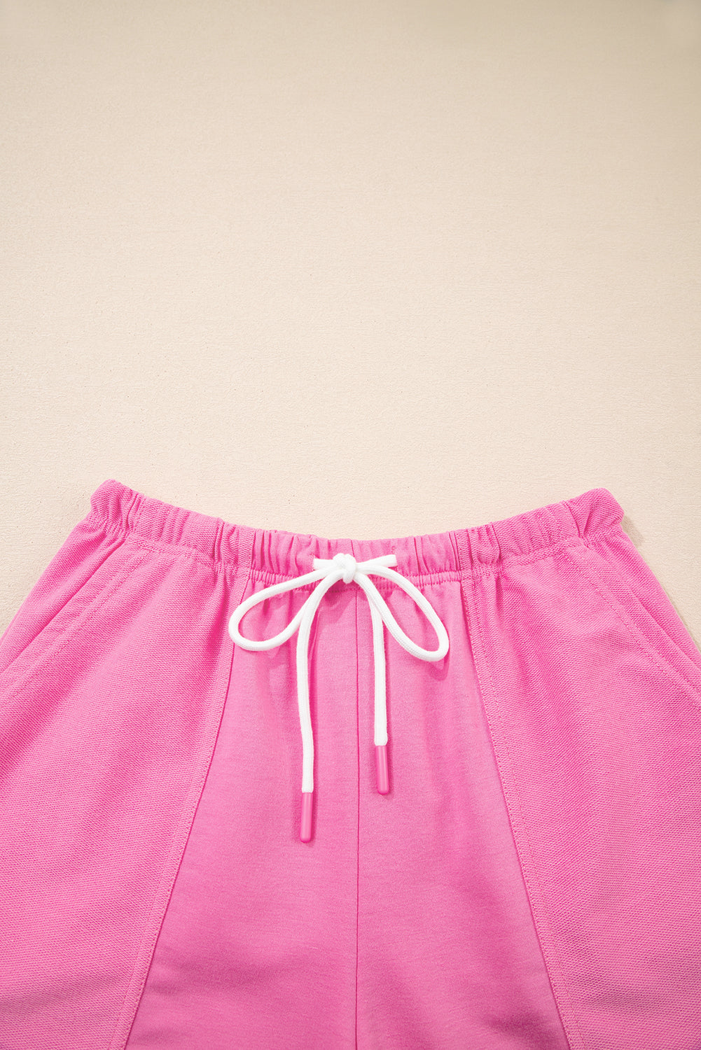 Bonbon V Neck Drop Shoulder Tee and Patchwork Drawstring Elastic Waistband Shorts Set Short Sets JT's Designer Fashion