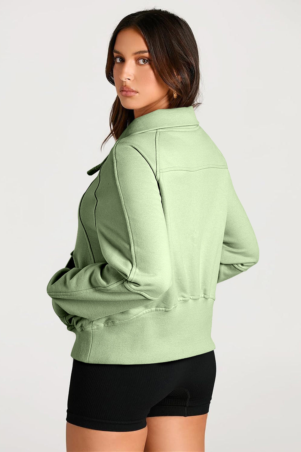 Smoke Green Quarter Zip Stand Neck Kangaroo Pocket Sweatshirt Sweatshirts & Hoodies JT's Designer Fashion