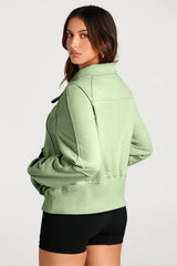 Smoke Green Quarter Zip Stand Neck Kangaroo Pocket Sweatshirt Sweatshirts & Hoodies JT's Designer Fashion