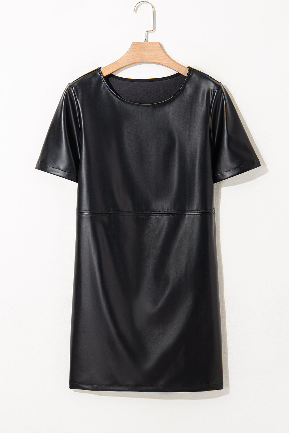 Black Faux Leather Loose T-shirt Dress T Shirt Dresses JT's Designer Fashion