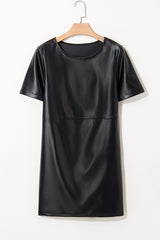 Black Faux Leather Loose T-shirt Dress T Shirt Dresses JT's Designer Fashion