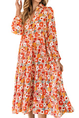 Multicolor Boho Floral Collared Long Sleeve Ruffled Dress Floral Dresses JT's Designer Fashion