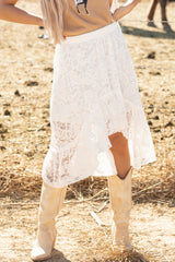 White Lace Ruffled High-low Hem Midi Skirt Skirts & Petticoat JT's Designer Fashion
