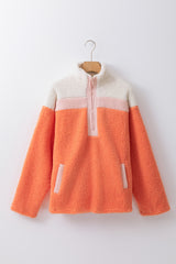 Orange Colorblock Half Zipper Stand Neck Sherpa Sweatshirt Sweatshirts & Hoodies JT's Designer Fashion
