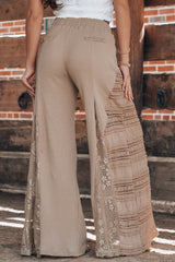 Smoke Gray Boho Lace Patchwork Wide Leg High Waist Pants Pants & Culotte JT's Designer Fashion