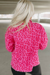 Pink Leopard Print Button Cuffs Raw Hem Jacket Denim Jackets JT's Designer Fashion