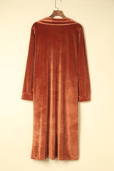 Brown Retro Velvet Long Sleeve Pocket Coat Coats JT's Designer Fashion