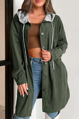 Jungle Green Oversized Corduroy Contrast Hooded Shacket Jungle Green 100%Polyester Jackets JT's Designer Fashion