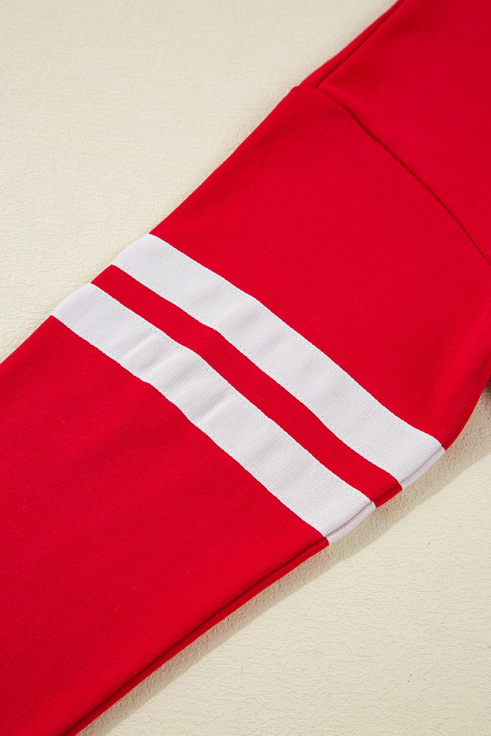 Fiery Red Varsity Striped Sleeve Drop Shoulder Sweatshirt and Short Set Short Sets JT's Designer Fashion