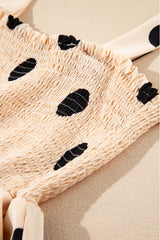 Oatmeal Polka Dot Smocked Fit Flared Sleeveless Long Dress Maxi Dresses JT's Designer Fashion