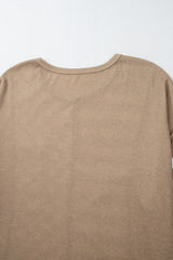 Khaki Checkerboard Striped Patchwork Lantern Sleeve Pocketed Blouse Long Sleeve Tops JT's Designer Fashion