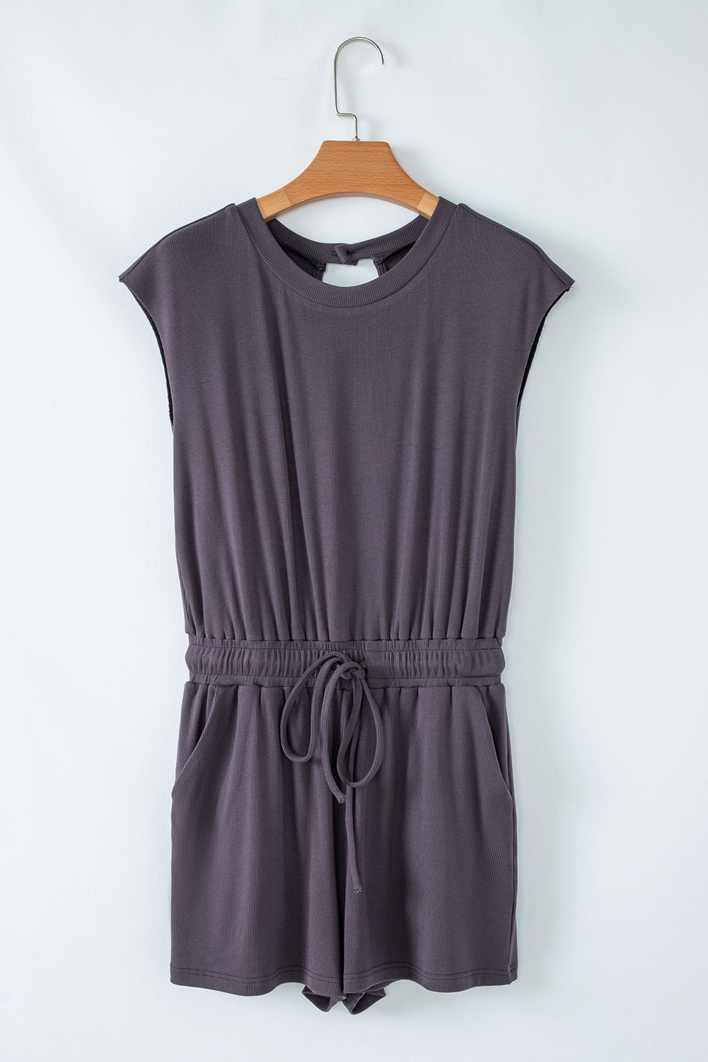Bristol Black Knit Open Back Cap Sleeve Drawstring Romper Jumpsuits & Rompers JT's Designer Fashion