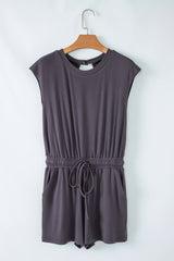 Bristol Black Knit Open Back Cap Sleeve Drawstring Romper Jumpsuits & Rompers JT's Designer Fashion