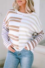 Stripe Blocked Drop Shoulder Slouchy Sweater Sweaters JT's Designer Fashion
