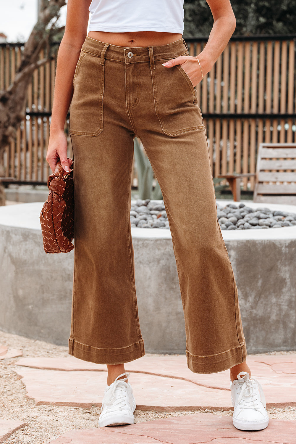 Breen Cropped High Rise Wide Leg Jeans Breen 72%Cotton+26%Polyester+2%Elastane Jeans JT's Designer Fashion