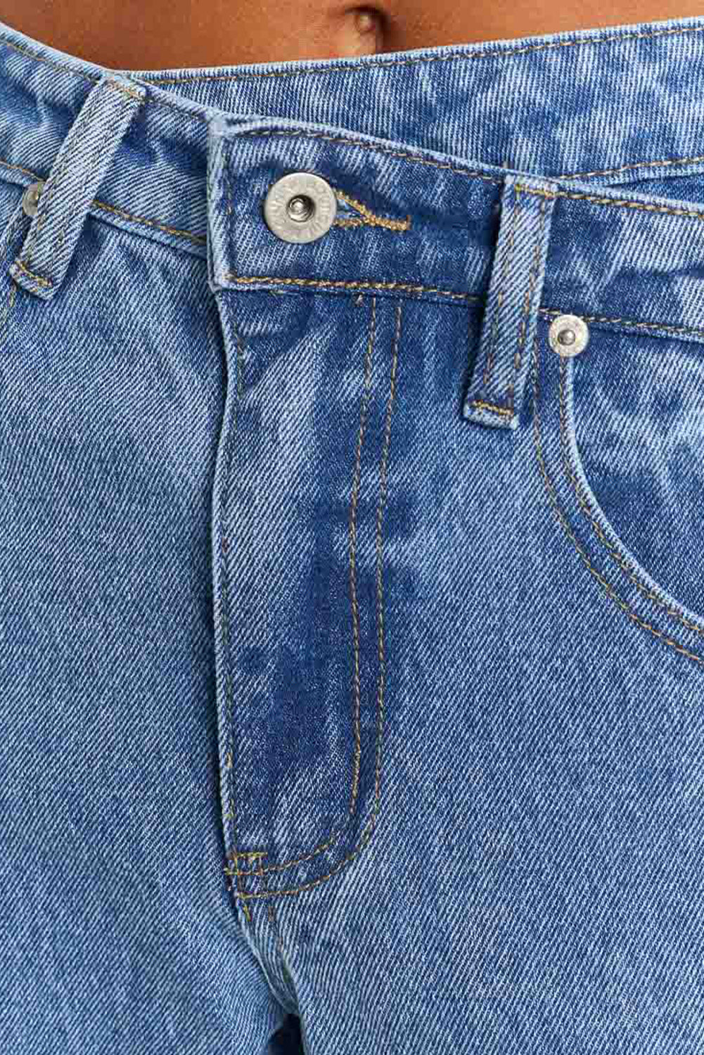 Blue Mid Rise Asymmetrical Waist Wide Leg Jeans Jeans JT's Designer Fashion