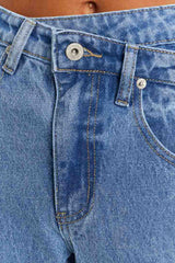 Blue Mid Rise Asymmetrical Waist Wide Leg Jeans Jeans JT's Designer Fashion