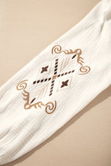 White Embroidered Textured Buttoned Crew Neck Shirt Blouses & Shirts JT's Designer Fashion