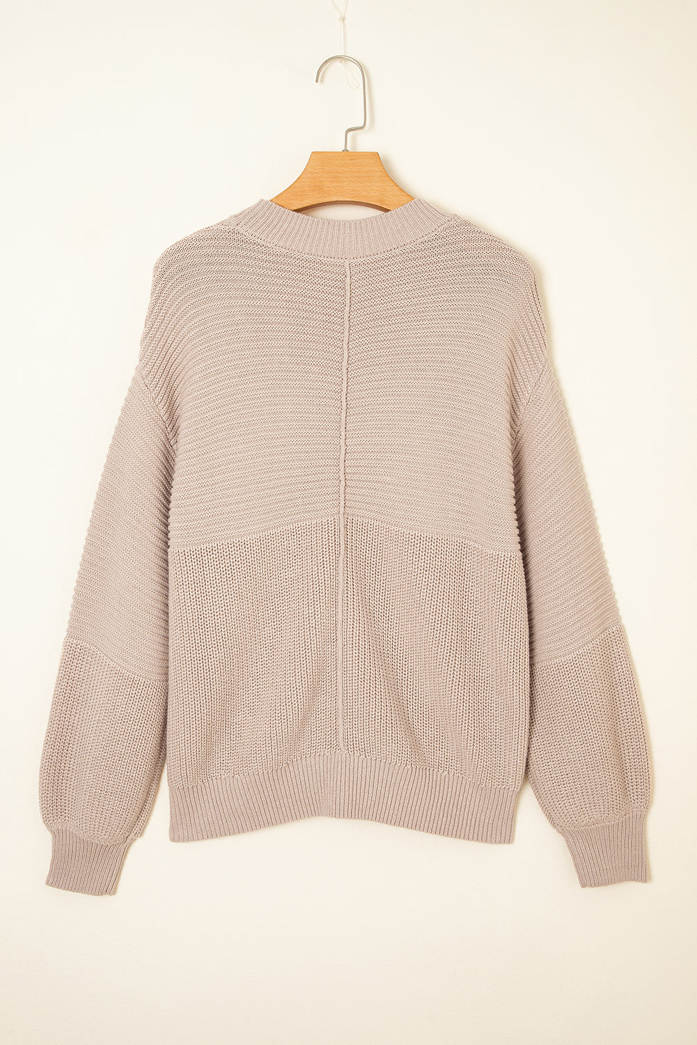 Parchment Mixed Texture Patchwork Knitted Puff Sleeve Sweater Sweaters JT's Designer Fashion