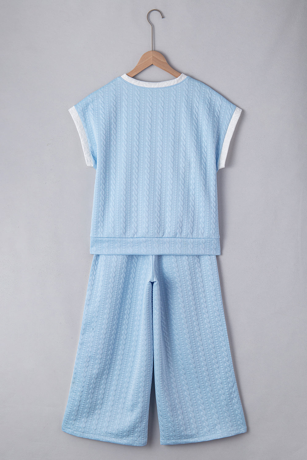 Beau Blue Textured Colorblock Edge Tank Top High Waist Pants Set Pant Sets JT's Designer Fashion