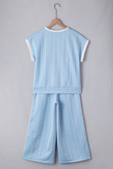 Beau Blue Textured Colorblock Edge Tank Top High Waist Pants Set Pant Sets JT's Designer Fashion