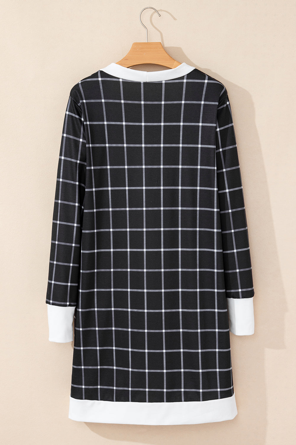 Black Plaid Colorblock Edge Open Cardigan with Pocket Cardigans JT's Designer Fashion