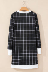 Black Plaid Colorblock Edge Open Cardigan with Pocket Cardigans JT's Designer Fashion
