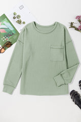 Clearly Aqua Solid Color Corded Drop Shoulder Long Sleeve Top Long Sleeve Tops JT's Designer Fashion