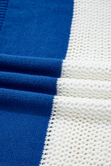Blue Stripe Colorblock Polo Collar Eyelet Crochet Knitted Sweater Sweaters JT's Designer Fashion