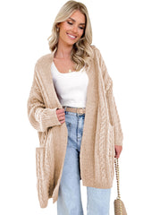 Parchment Oversize Chunky Cable Knit Open Front Midi-length Cardigan Cardigans JT's Designer Fashion
