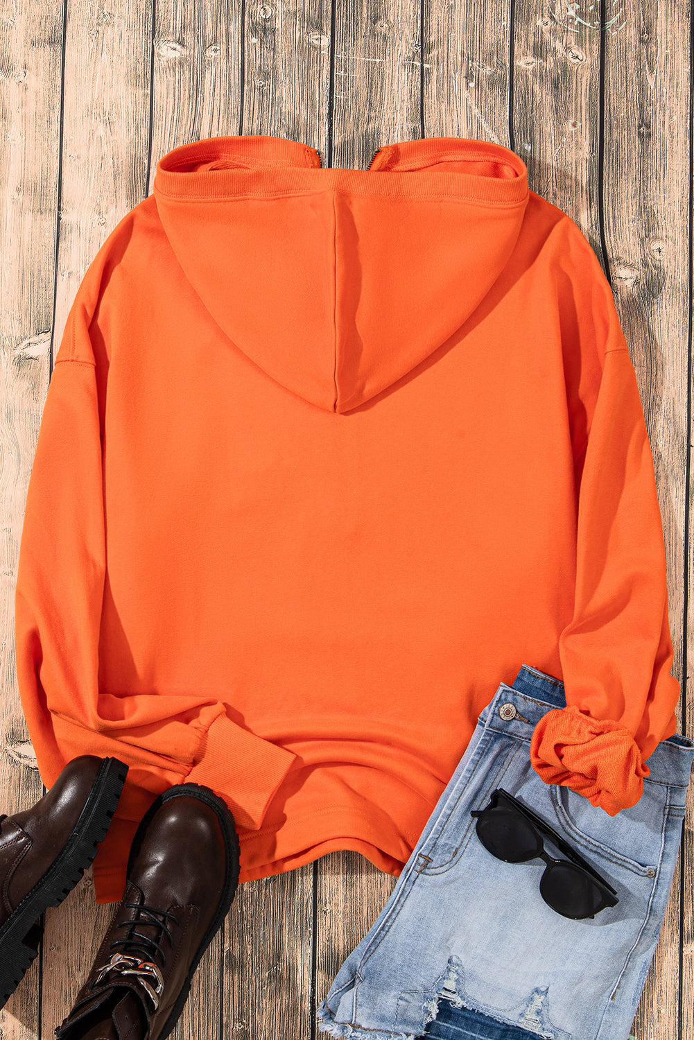 Orange Solid Kangaroo Pocket Half Zipper Oversized Hoodie Sweatshirts & Hoodies JT's Designer Fashion