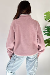 Fushia Stand Neck Half Button Zip Pocket Plush Sweatshirt Sweatshirts & Hoodies JT's Designer Fashion