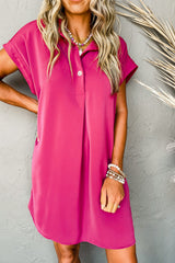 Rose Red Buttoned Collar Shift T-shirt Mini Dress Mini Dresses JT's Designer Fashion