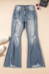 Dusk Blue Vintage Light Wash Ripped Raw Edge Flare Jeans Jeans JT's Designer Fashion
