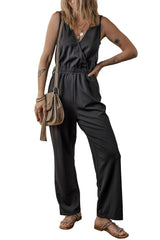 Black Wrap V Neck Sleeveless High Waist Jumpsuit Jumpsuits & Rompers JT's Designer Fashion