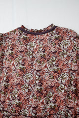Brown Floral Print Split Front Tiered Frilled V Neck Midi Dress Floral Dresses JT's Designer Fashion