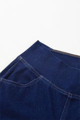 Dusk Blue Solid Crossed Waist High Elastic Fit Flare Knit Jeans Jeans JT's Designer Fashion