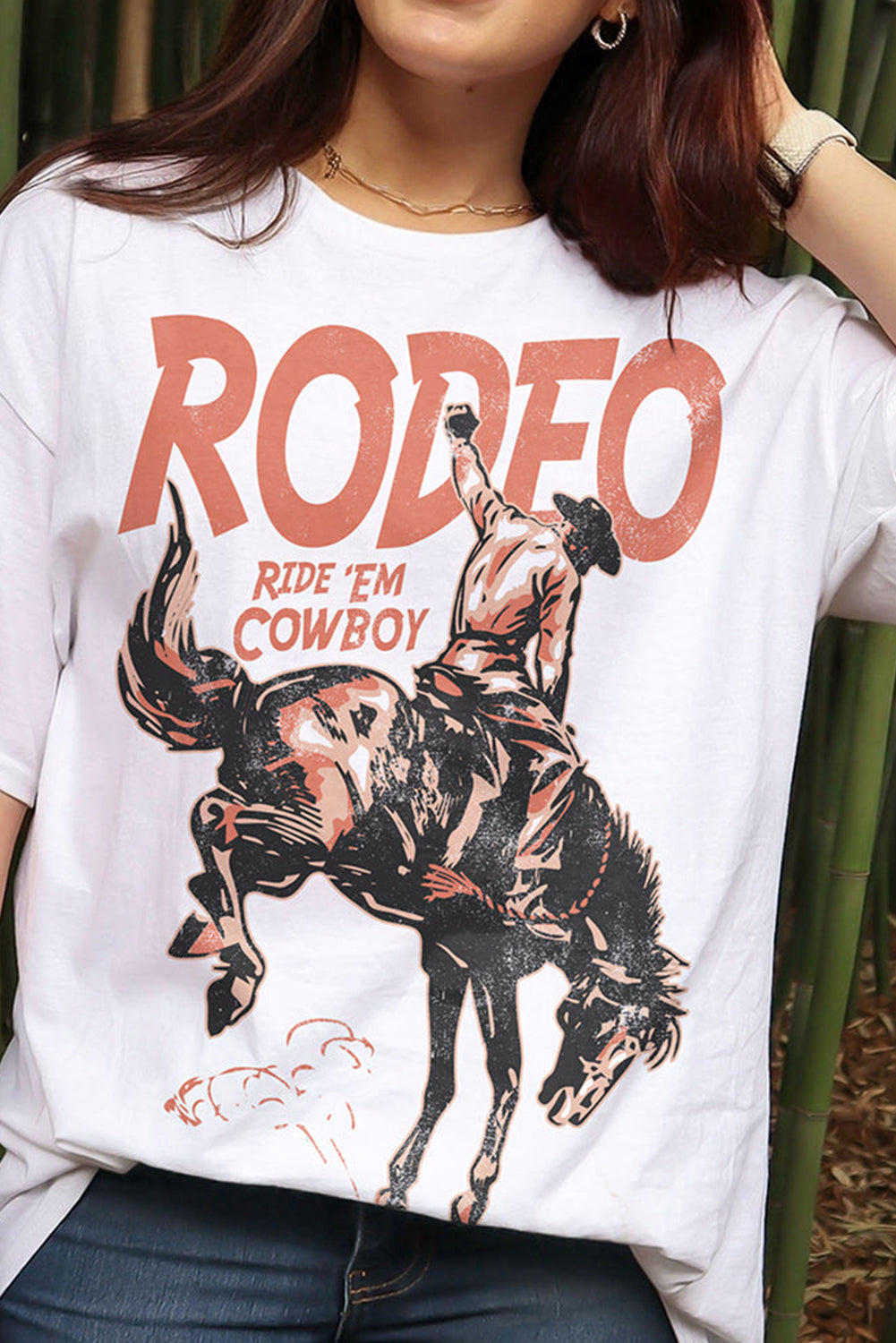 White RODEO Cowboy Graphic Crewneck T Shirt Graphic Tees JT's Designer Fashion