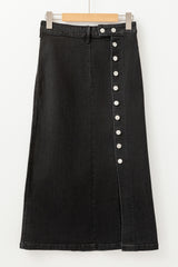 Black Button Fly Side Split High Waist Denim Midi Skirt Skirts & Petticoat JT's Designer Fashion