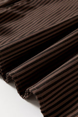 Brown Stripe V Neck Roll Up Sleeve Pocket Patched Classic Shirt Blouses & Shirts JT's Designer Fashion