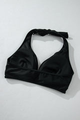 Black Sheer Mesh Edged Halter V Neck Push Up Bikini Bikinis JT's Designer Fashion