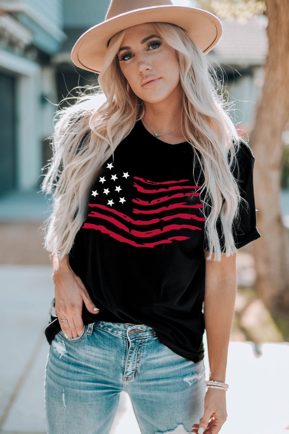 Black American Flag Graphic Crew Neck T Shirt Graphic Tees JT's Designer Fashion